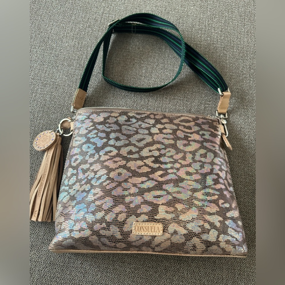 Consuela Women's Iris Pastel & Metallic Grey Leopard Downtown Crossbody Purse